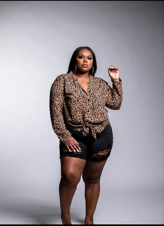 Bad girl | plus size button up Leopard top (5160202403885)