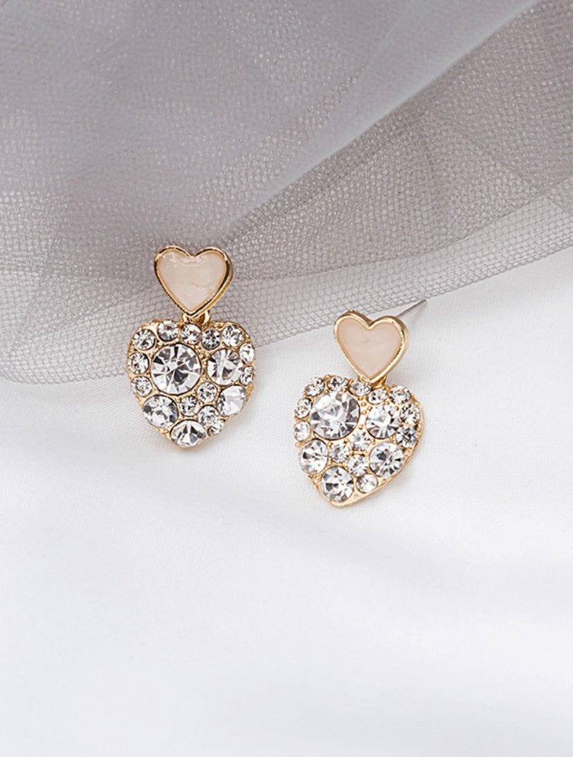 Heart Shaped Rhinestone Earrings